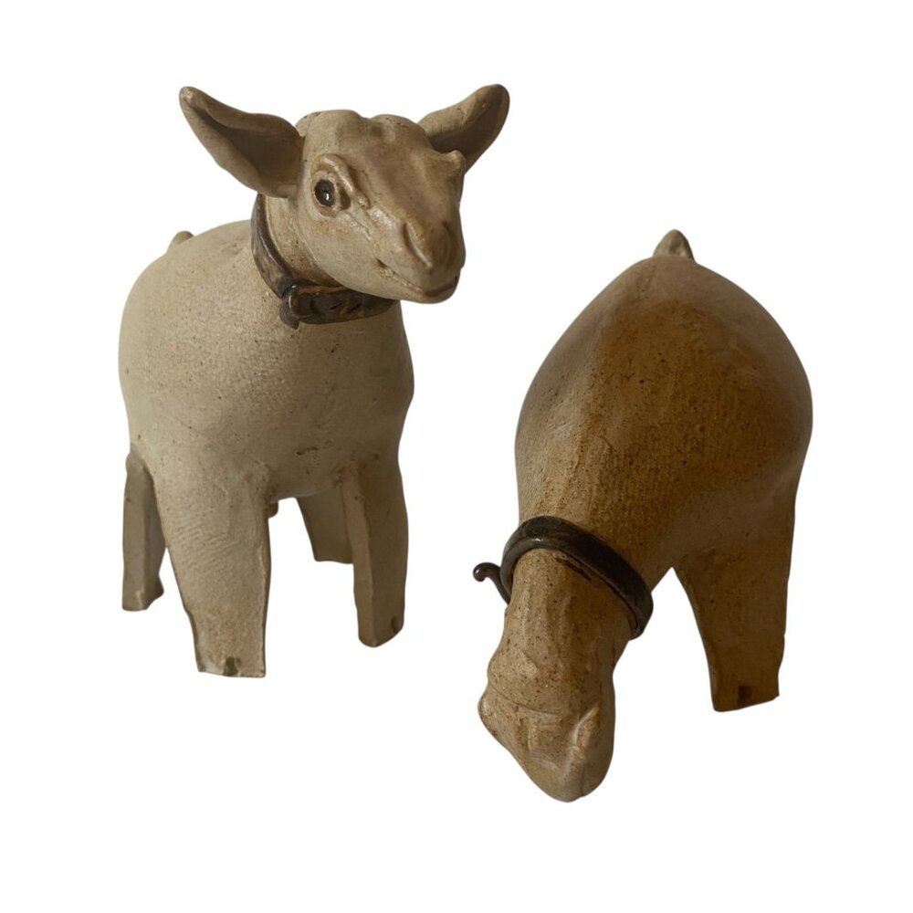 Handmade Brutalist Pottery Goat Figurines Farm‎ Animals Christmas Nativity Set